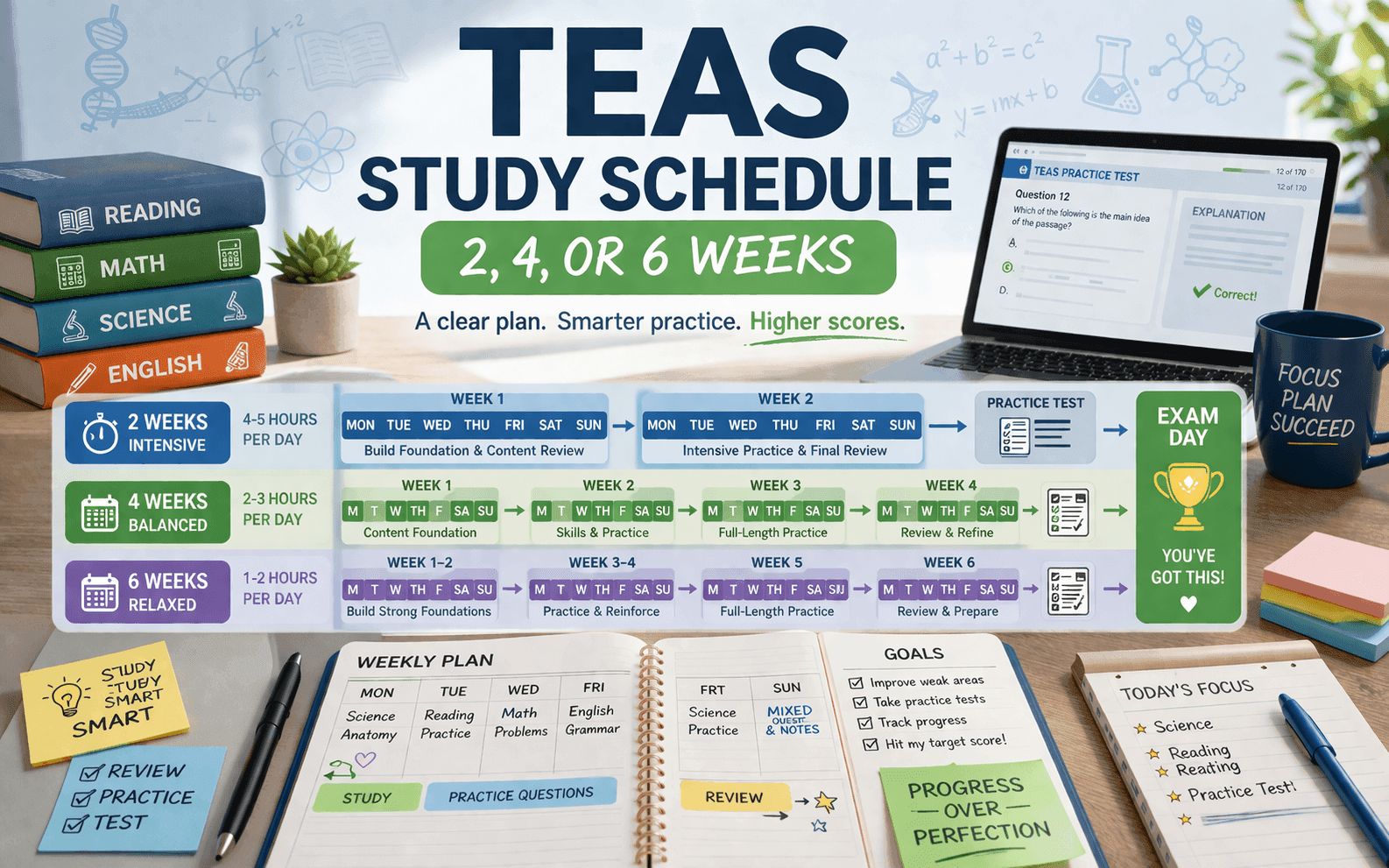 TEAS Study Schedule: 2, 4, or 6 Weeks